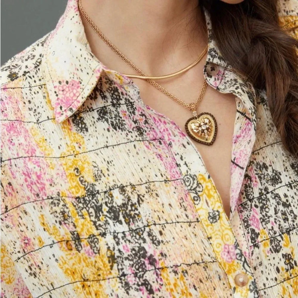 PILCRO by ANTHROPOLOGIE Smocked Buttondown in Pink Combo - Picture 4 of 10